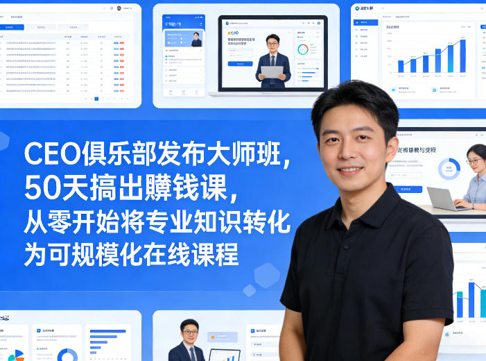 CEO俱乐部发布大师班,50天搞出賺钱课,从零开始将专业知识转化为可规模化在线课程-续财库