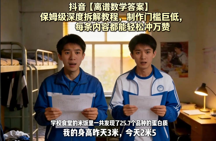 抖音【离谱数学答案】保姆级深度拆解教程,制作门槛巨低,每条内容都能轻松冲万赞,附详细步骤-续财库