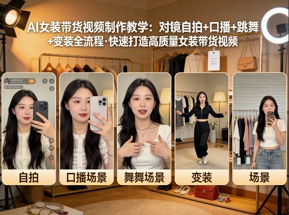AI女装带货视频制作教学,对镜自拍、口播、跳舞、变装全流程,快速打造高质量女装带货视频-续财库