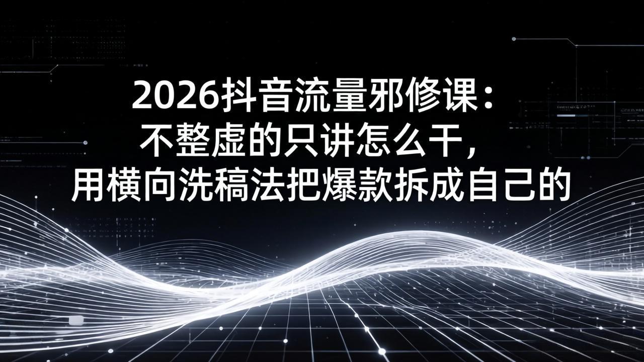 2026抖音流量邪修课：不整虚的只讲怎么干，用横向洗稿法把爆款拆成自己的-续财库