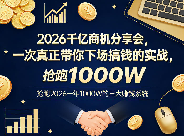 2026千亿商机分享会，一次真正带你下场搞钱的实战，抢跑2026一年1000W的三大賺钱系统-续财库