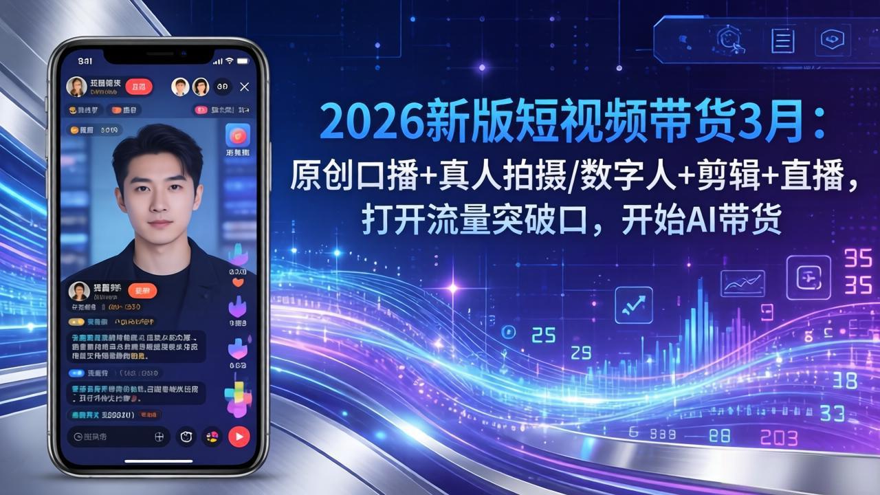 2026新版短视频带货3月：原创口播+真人拍摄/数字人+剪辑+直播，打开流量突破口，开始AI带货-续财库