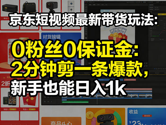 京东短视频最新带货玩法，0粉丝0保证金，2分钟剪一条爆款，新手也能日入1k+【揭秘】-续财库