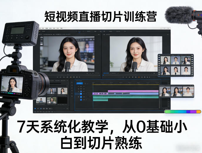 短视频直播切片训练营，7天系统化教学，从0基础小白到切片熟练-续财库