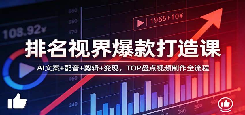 排名视界爆款打造课：AI文案+配音+剪辑+变现，TOP盘点视频制作全流程-续财库
