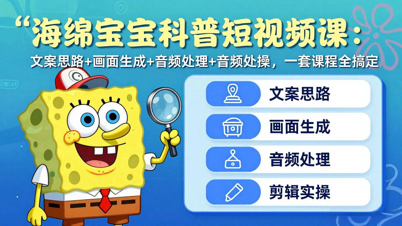 海绵宝宝科普短视频课:文案思路+画面生成+音频处理+剪辑实操,一套课程全搞定-续财库