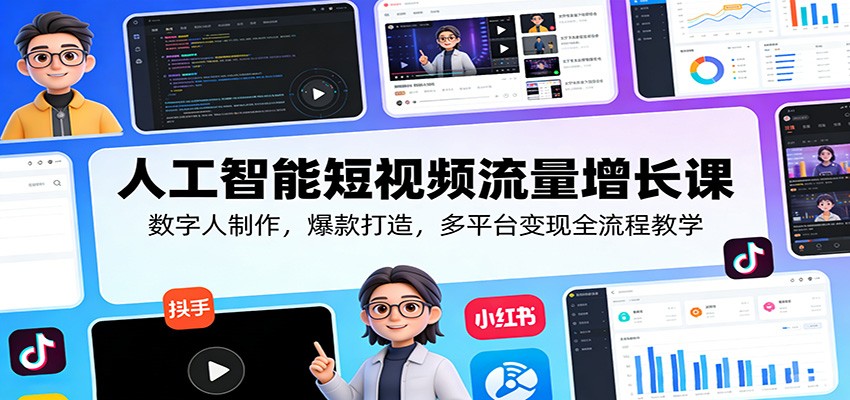 人工智能短视频流量增长课:数字人制作,爆款打造,多平台变现全流程教学-续财库