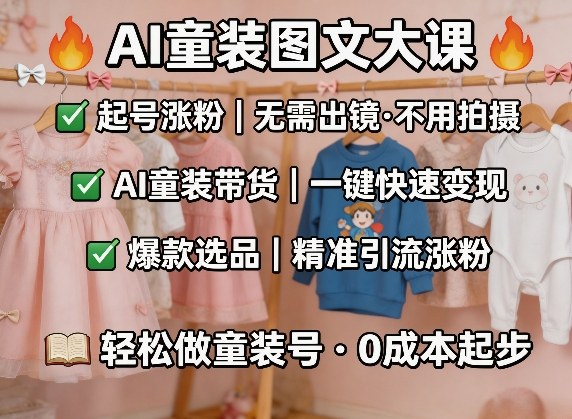 AI童装图文剪辑，某社群童装图文大课，起号涨粉、AI童装带货、爆款选品，无需出镜和拍摄-续财库