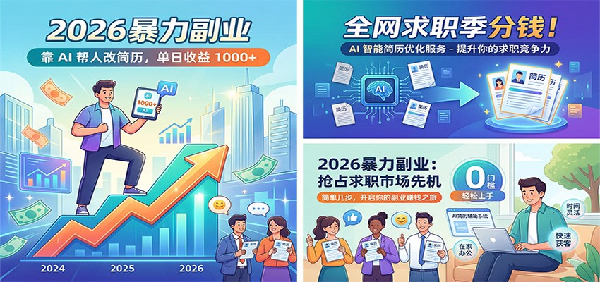 2026暴力副业:靠AI帮人改简历,单日收益1000+,全网求职季分钱-续财库