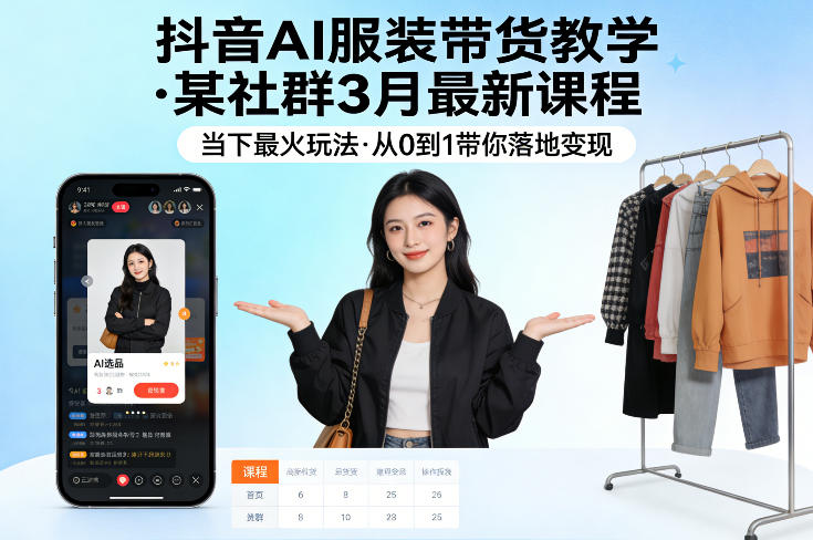 抖音AI服装带货教学,某社群3月最新课程,当下最火玩法,从0到1带你落地变现-续财库
