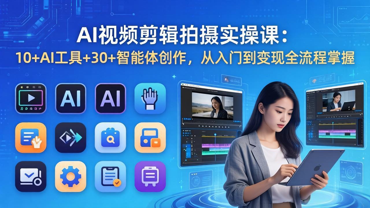 AI 视频剪辑拍摄实操课:10+AI工具+30+智能体创作,从入门到变现全流程掌握-续财库