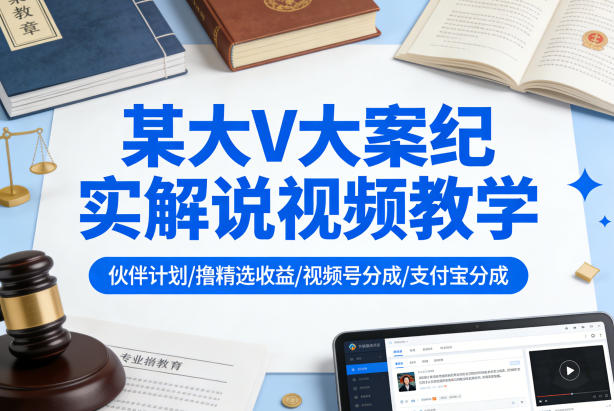 某大V大案纪实解说视频教学,可做伙伴计划、撸精选收益,视频号和支付宝分成计划均可-续财库