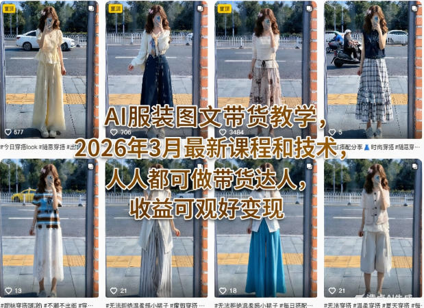 AI服装图文带货教学，2026年3月最新课程和技术，人人都可做带货达人，收益可观好变现-续财库