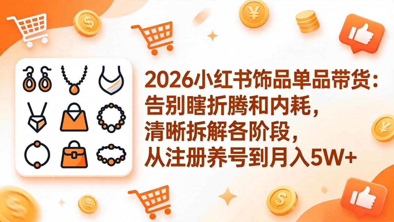 2026小红书饰品单品带货：告别瞎折腾和内耗，清晰拆解各阶段，从注册养号到月入5W+-续财库