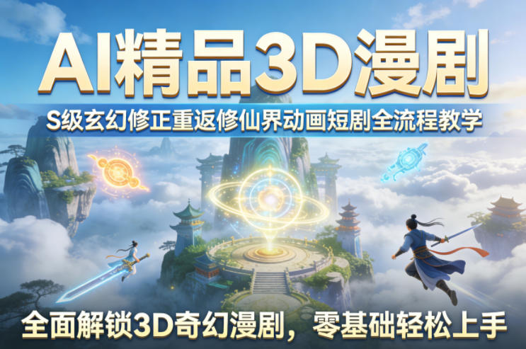 AI精品3D漫剧S级玄幻修正重返修仙界动画短剧全流程教学，全面解锁3D奇幻漫剧，零基础轻松上手-续财库