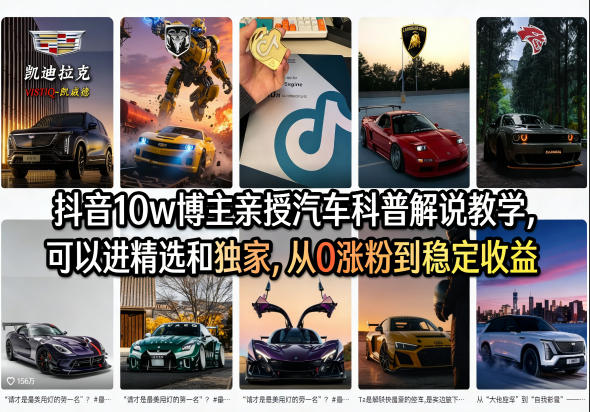 抖音10w博主亲授汽车科普解说教学，可以进精选和独家，从0涨粉到稳定收益(详细视频课程+1T素材)-续财库