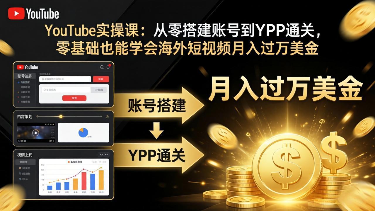 YouTube实操课:从零搭建账号到YPP通关,零基础也能学会海外短视频月入过万美金-续财库