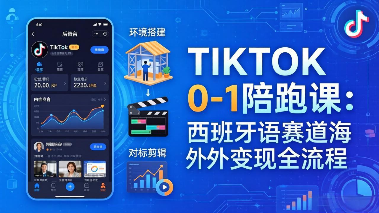 TIKTOK 0-1 陪跑课:从环境搭建到刷对标剪辑,西班牙语赛道海外变现全流程-续财库
