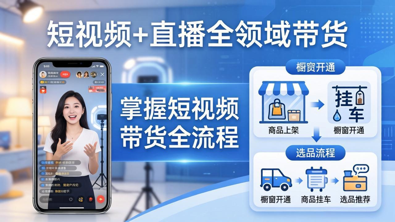 短视频+直播全领域带货-更新：掌握橱窗开通、挂车、选品、爆款文案改编等短视频带货全流程-续财库