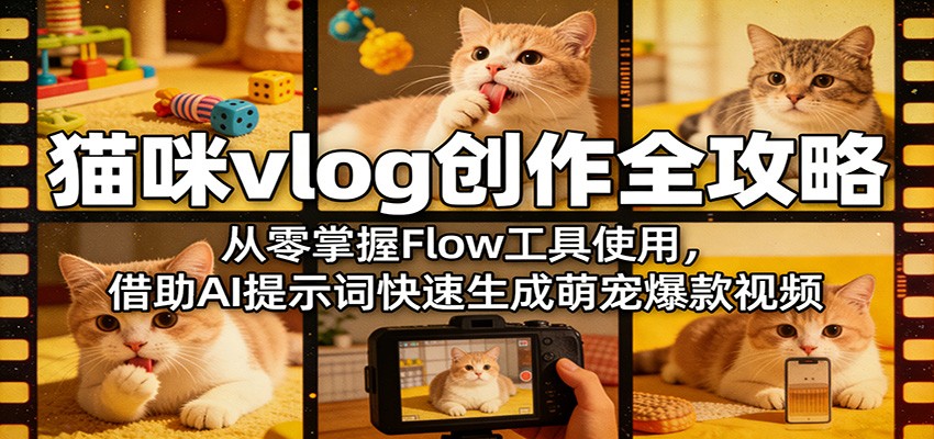 猫咪vlog创作全攻略：从零掌握Flow工具使用，借助AI提示词快速生成萌宠爆款视频-续财库