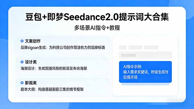 豆包+即梦Seedance2.0提示词大合集：多场景AI指令+教程，解锁文案、设计、影视高效创作-续财库