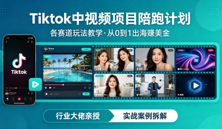 某大佬的Tiktok中视频项目陪跑,涵盖TK各个赛道玩法教学,从0到1出海賺美金-续财库
