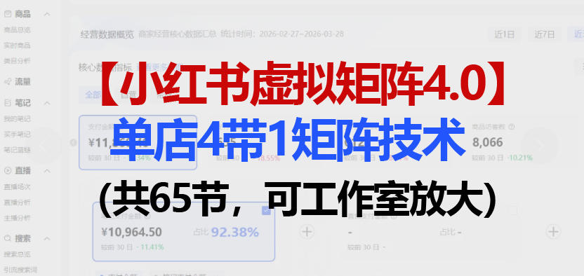 小红书虚拟矩阵4.0技术：单店4带1矩阵(共65节，可工作室放大)-续财库
