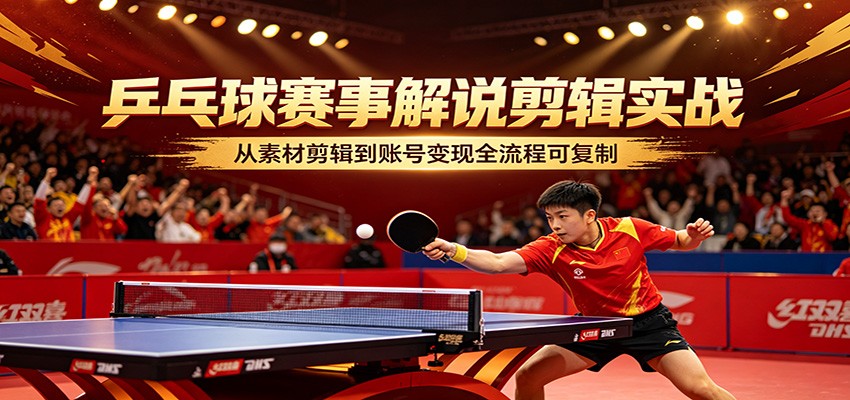 乒乓球赛事解说剪辑实战，从素材剪辑到账号变现全流程可复制-续财库