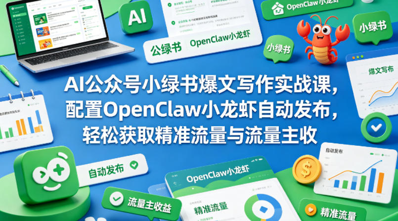 AI公众号小绿书爆文写作实战课，配置OpenClaw小龙虾自动发布，轻松获取精准流量与流量主收益-续财库