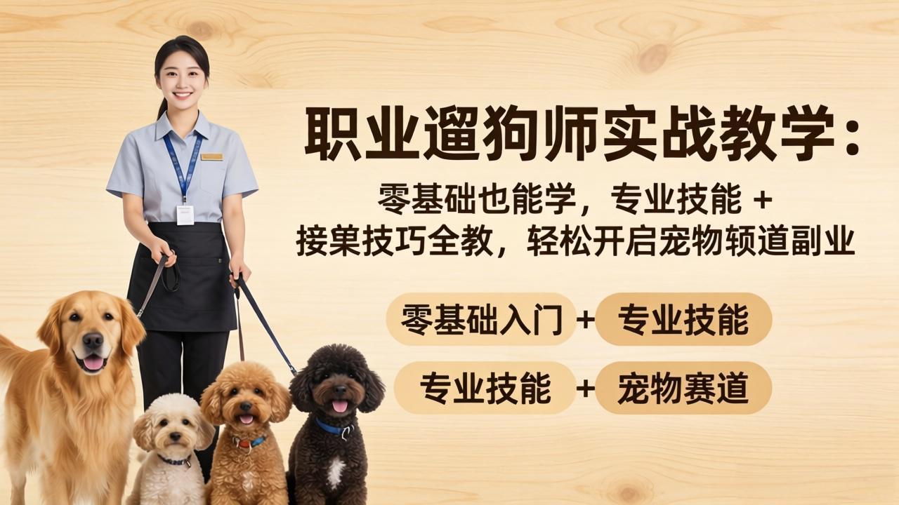 职业遛狗师实战教学：零基础也能学，专业技能 + 接单技巧全教，轻松开启宠物赛道副业-续财库