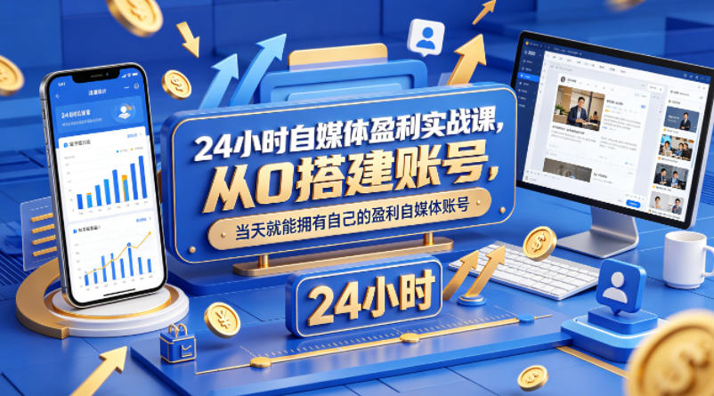 24小时自媒体盈利实战课，从0搭建账号，当天就能拥有自己的盈利自媒体账号-续财库