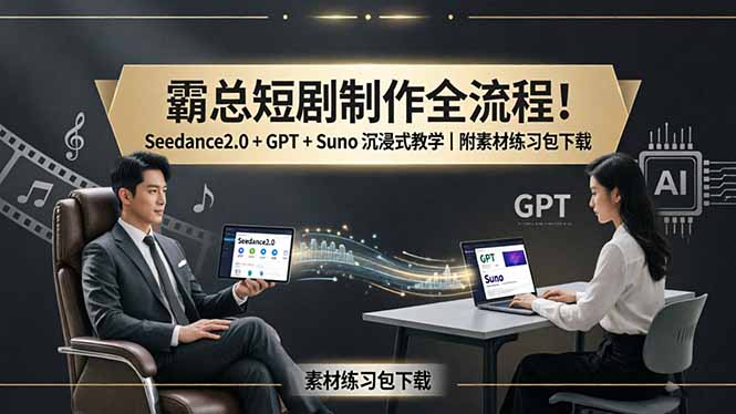 霸总短剧制作全流程！Seedance2.0 + GPT + Suno 沉浸式教学｜附素材练习包下载-续财库