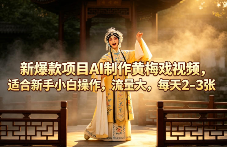 新爆款项目AI制作黄梅戏视频,适合新手小白操作,流量大,每天2-3张-续财库