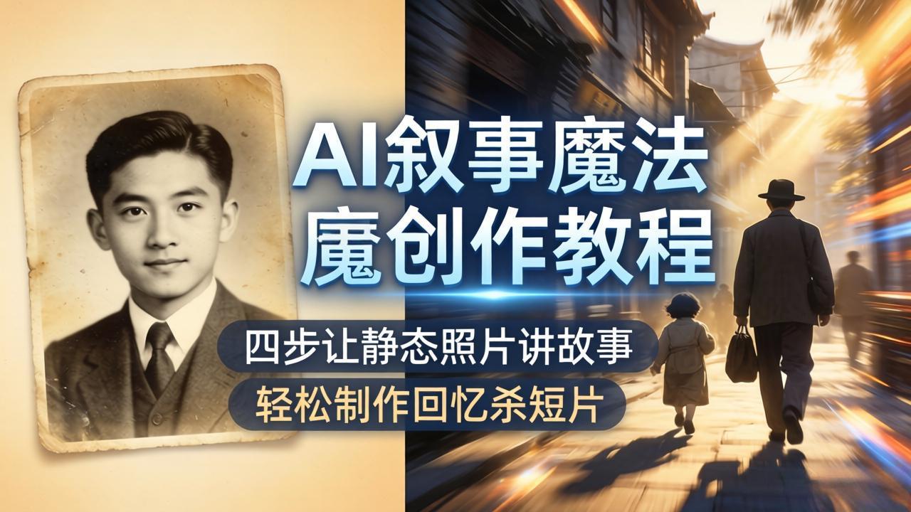 AI叙事魔法创作教程，四步让静态照片讲故事，老照片修复加动态特效，轻松制作回忆杀短片-续财库
