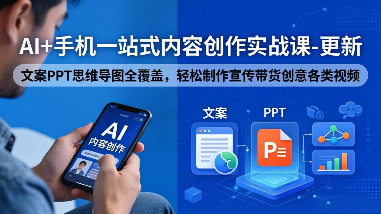 AI+手机一站式内容创作实战课-更新，文案PPT思维导图全覆盖，轻松制作宣传带货创意各类视频-续财库