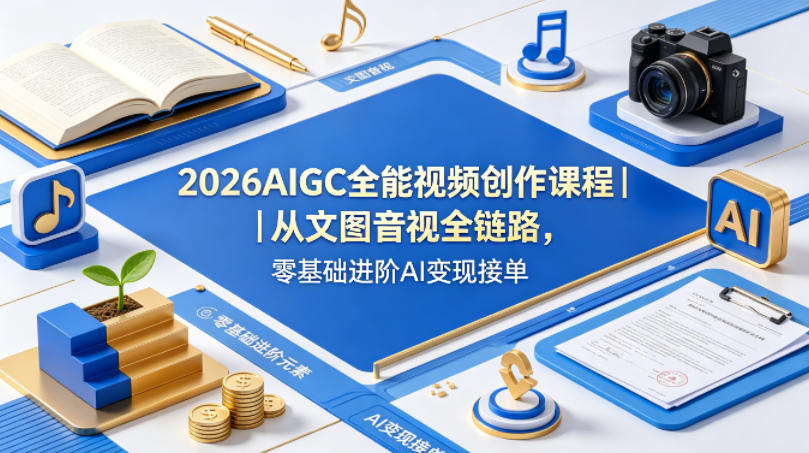 2026AIGC全能视频创作课程｜从文图音视全链路，零基础进阶AI变现接单-续财库