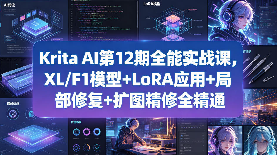 Krita AI第12期全能实战课，XL/F1模型+LoRA应用+局部修复+扩图精修全精通-续财库