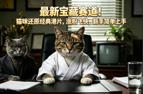 最新宝藏赛道！猫咪还原经典港片，涨粉飞快，新手简单上手-续财库