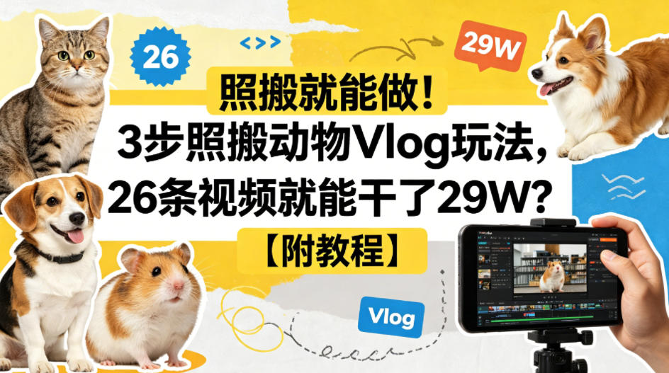 照搬就能做！3步照搬动物Vlog玩法，26条视频就能干了29W？【附教程】【赠coze一键生成工作流】-续财库