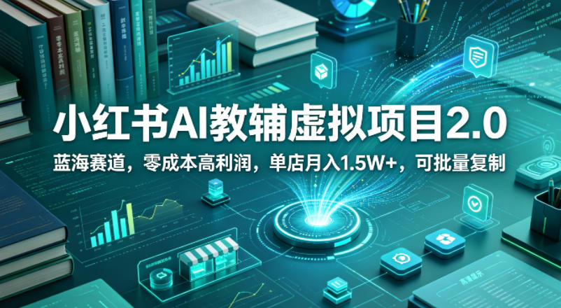 小红书AI教辅虚拟项目2.0，蓝海赛道，零成本高利润，单店月入1.5W+，可批量复制-续财库