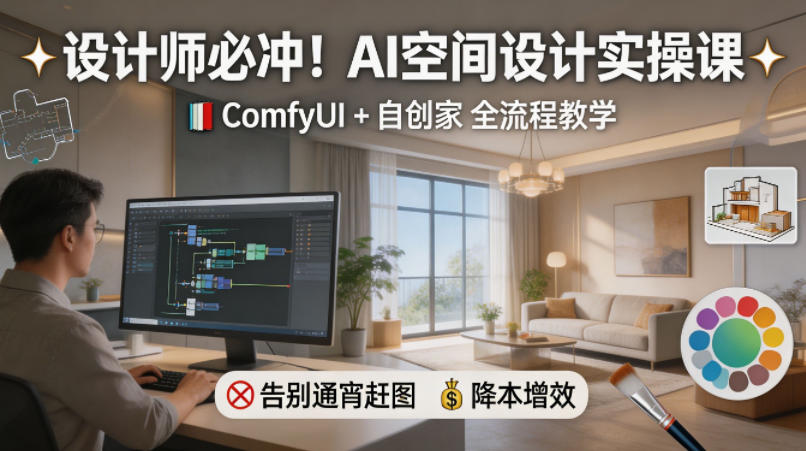设计师必冲！AI空间设计实操课，ComfyUI+自创家全教学，告别通宵赶图，降本增效-续财库
