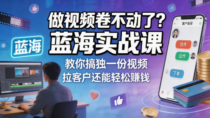 做视频卷不动了？蓝海实战课教你搞独一份视频，拉客户还能轻松賺钱！【原创双语字幕】-续财库