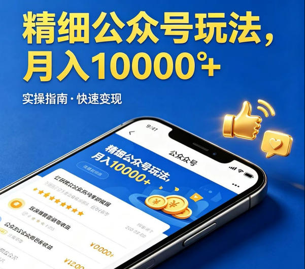 精细化公众号玩法，我们给你提供文章，你来负责发布，收益可观，月入1W+【揭秘】-续财库