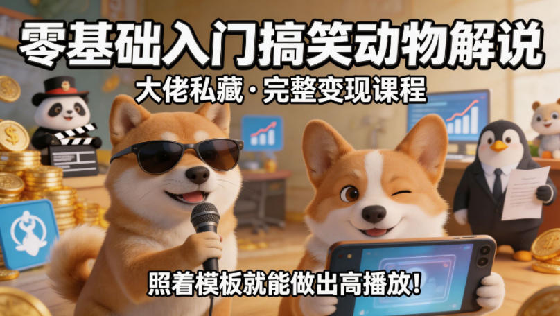 零基础入门搞笑动物解说，大佬私藏完整变现课程，照着模板就能做出高播放-续财库