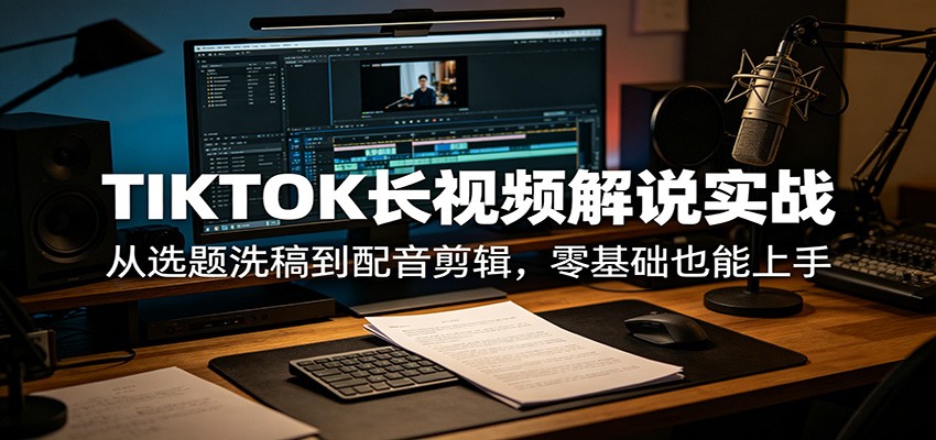 TIKTOK长视频解说实战：从选题洗稿到配音剪辑，零基础也能上手-续财库