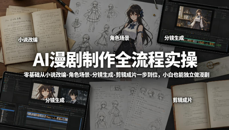 AI漫剧制作全流程实操，零基础从小说改编-角色场景-分镜生成-剪辑成片一步到位，小白也能独立做漫剧-续财库