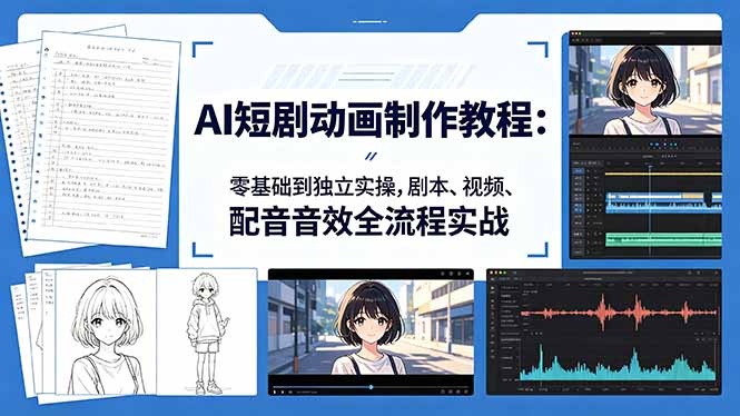AI短剧动画制作教程：零基础到独立实操，剧本、视频、配音音效全流程实战-续财库