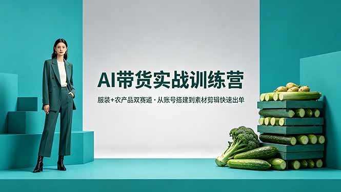 AI带货实战训练营，服装+农产品双赛道，从账号搭建到素材剪辑快速出单-续财库