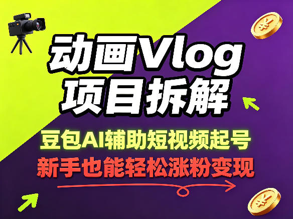 动画Vlog项目拆解，豆包AI辅助短视频起号，新手也能轻松涨粉，43条作品涨粉8.3W-续财库