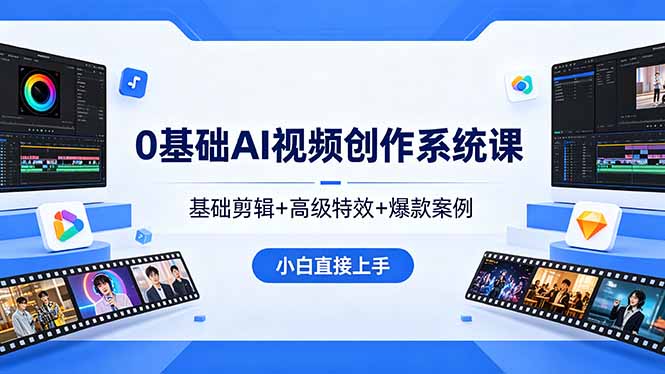 0基础AI视频创作系统课，基础剪辑+高级特效+爆款案例，小白直接上手-续财库